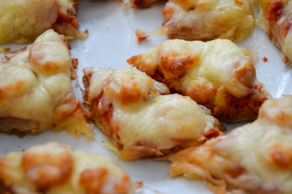 cut up bagel pizza
